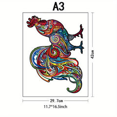 Wooden Rooster Puzzle With Gift Package Unique Shaped Pieces Game