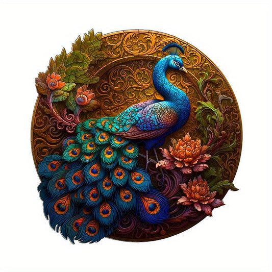 Peacock Peony Wooden Puzzle Special Shaped Animal Puzzle Toy