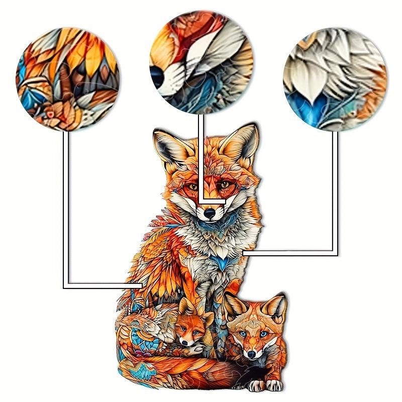 Fox Family Funny Wooden Puzzle Educational Exploration As Decoration Or Gift