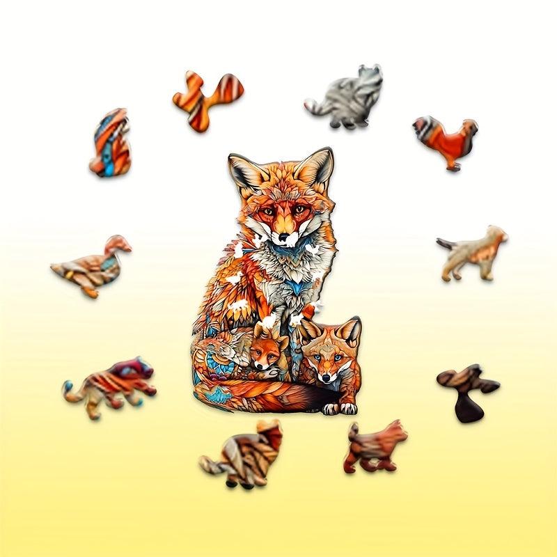 Fox Family Funny Wooden Puzzle Educational Exploration As Decoration Or Gift