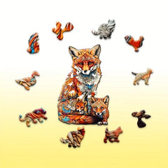 Fox Family Funny Wooden Puzzle Educational Exploration As Decoration Or Gift