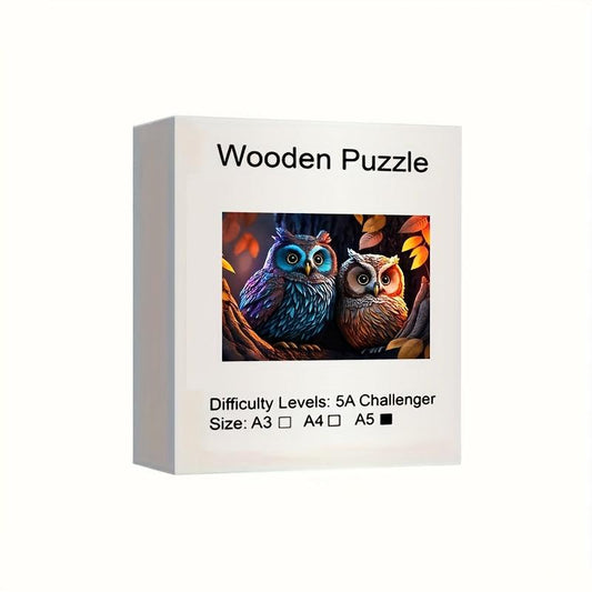 Owl Couple Wooden Jigsaw Puzzles - Unique Irregular Shaped Wood Puzzle