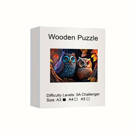 Owl Couple Wooden Jigsaw Puzzles - Unique Irregular Shaped Wood Puzzle