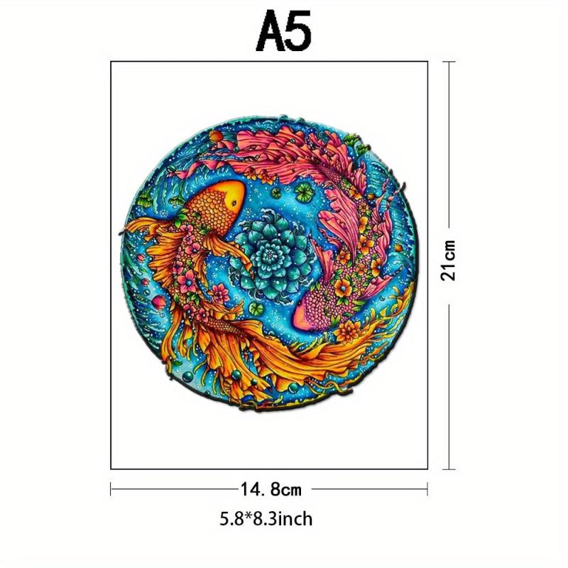 Irregular Shaped Wood Puzzle Two Koi Fish Wooden Jigsaw Puzzle