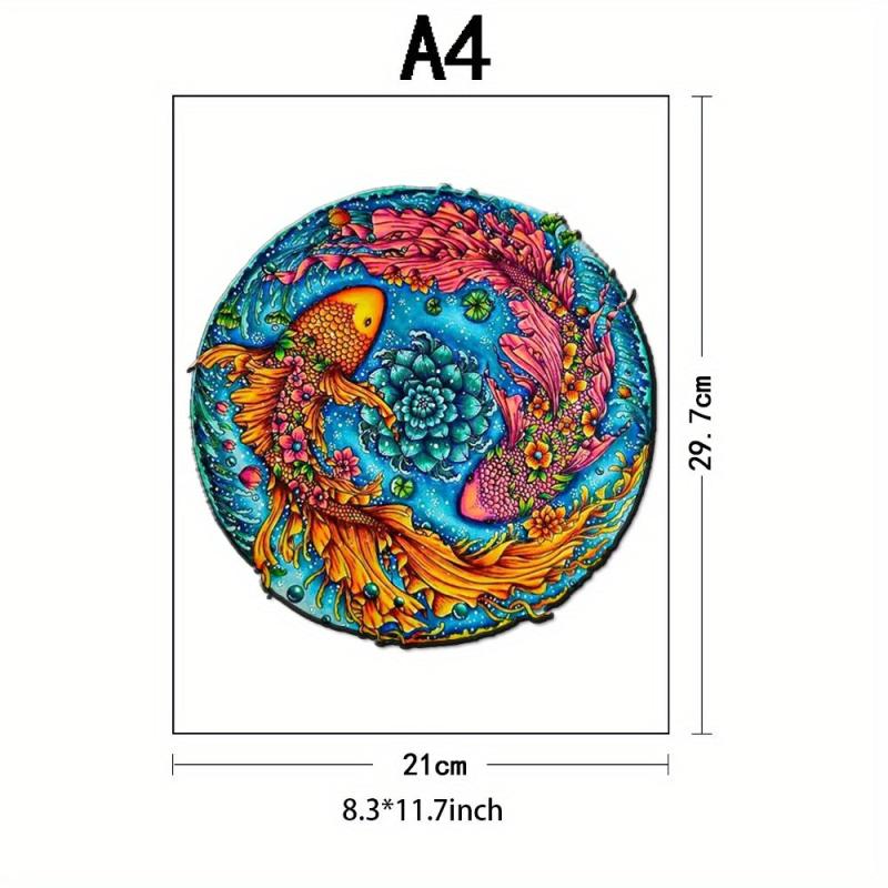 Irregular Shaped Wood Puzzle Two Koi Fish Wooden Jigsaw Puzzle