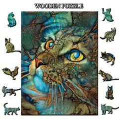 Wooden Animal Puzzle Eye Cat Jigsaw Gift for Teens & Adults