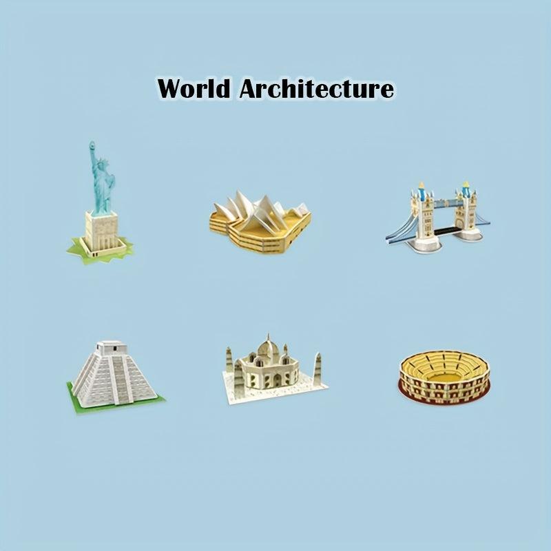 Set of 6 3D Puzzles World Famous Buildings for Kids & Classrooms