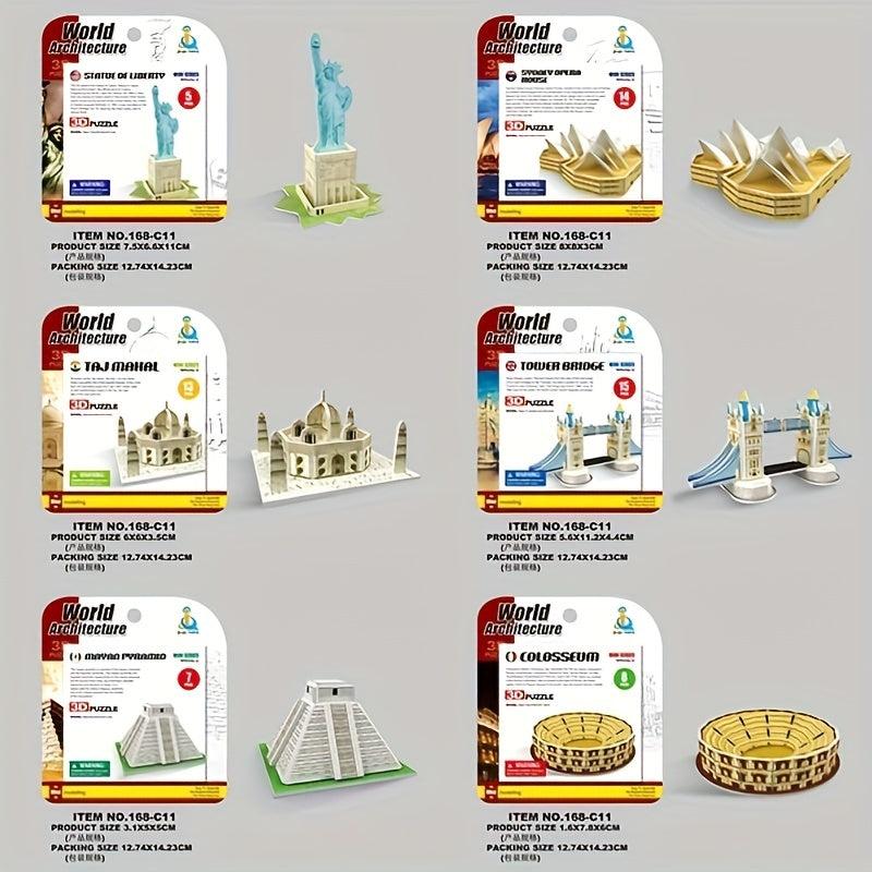 Set of 6 3D Puzzles World Famous Buildings for Kids & Classrooms