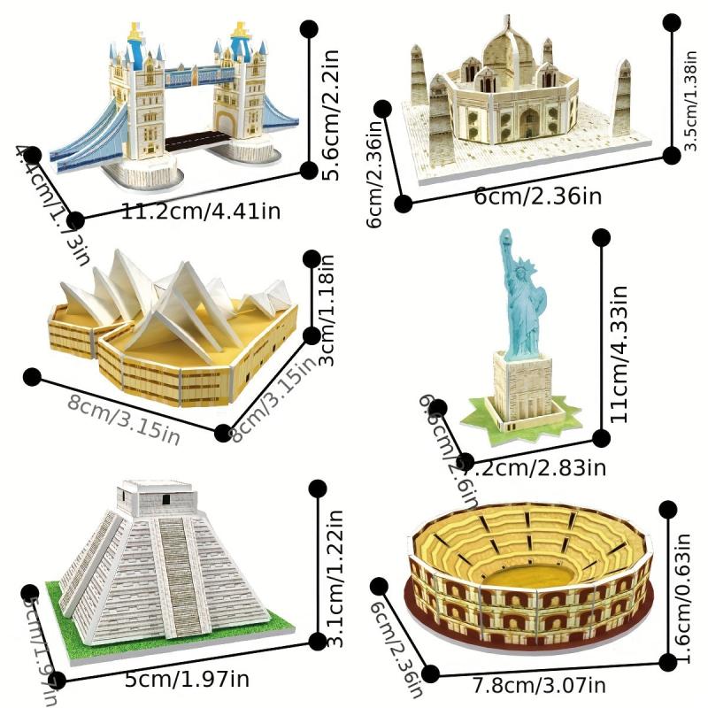 Set of 6 3D Puzzles World Famous Buildings for Kids & Classrooms