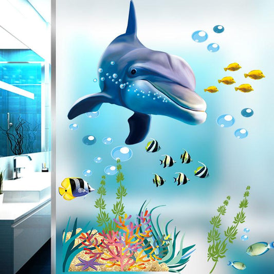 Waterproof Dolphin Fish Wall Sticker for Bathroom & Kitchen Decor