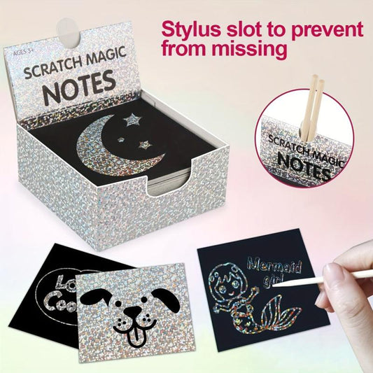 100pc Silvery Holo Scratch Art Mini Magic Note Pads Kit