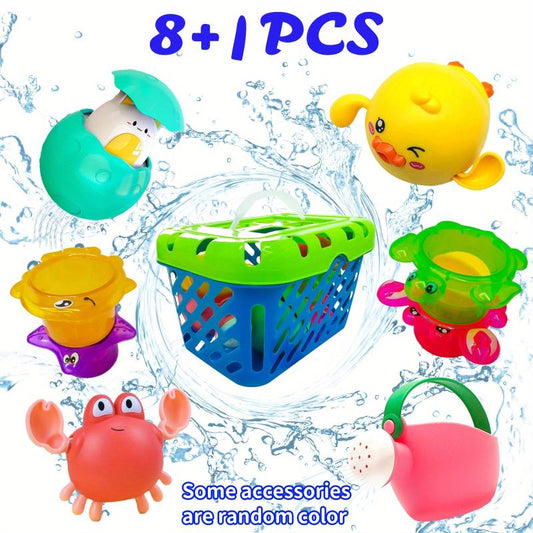 Baby Bath Toys Organizer Water Squirting Rabbit & Wind Up Duck