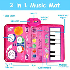 Musical Mat For Toddler Piano Keyboard & Drum Mat 2 Sticks