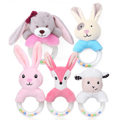 Animal Hand Crank Beads Rattle Plush Toy Stick
