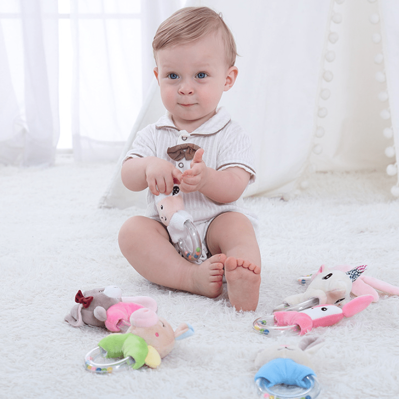 Animal Hand Crank Beads Rattle Plush Toy Stick