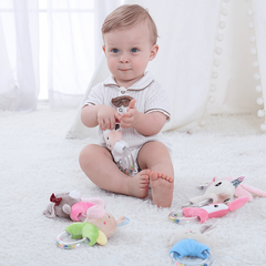 Animal Hand Crank Beads Rattle Plush Toy Stick