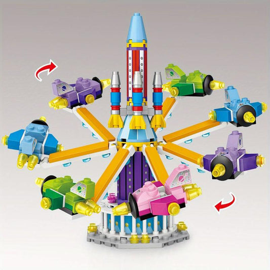Amusement Park Building Block Toys Pirate Ferris Wheel Carousel & Rotating Plane