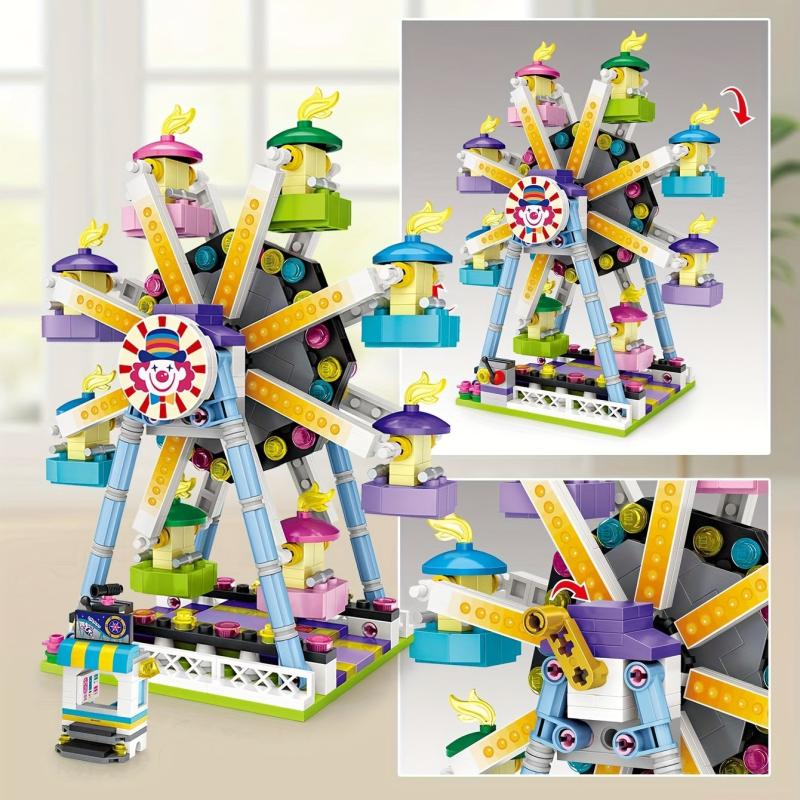 Amusement Park Building Block Toys Pirate Ferris Wheel Carousel & Rotating Plane
