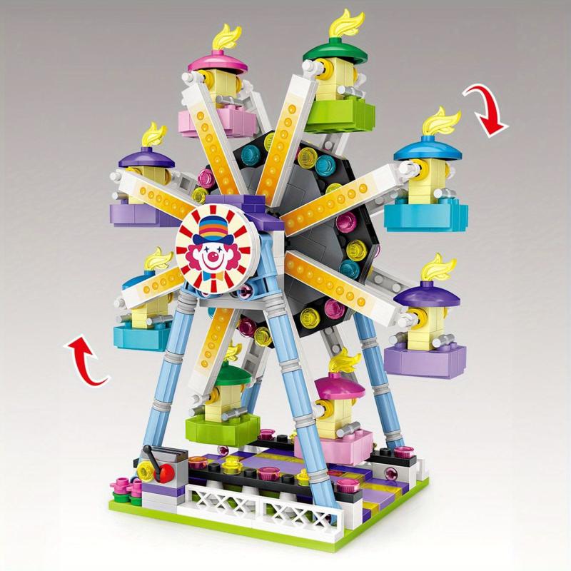 Amusement Park Building Block Toys Pirate Ferris Wheel Carousel & Rotating Plane