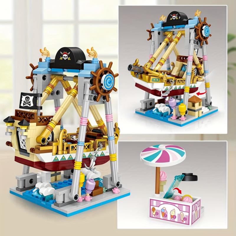 Amusement Park Building Block Toys Pirate Ferris Wheel Carousel & Rotating Plane