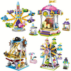 Amusement Park Building Block Toys Pirate Ferris Wheel Carousel & Rotating Plane