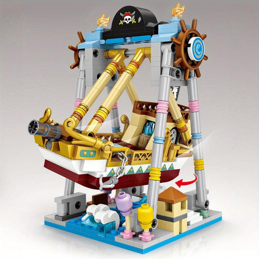 Amusement Park Building Block Toys Pirate Ferris Wheel Carousel & Rotating Plane