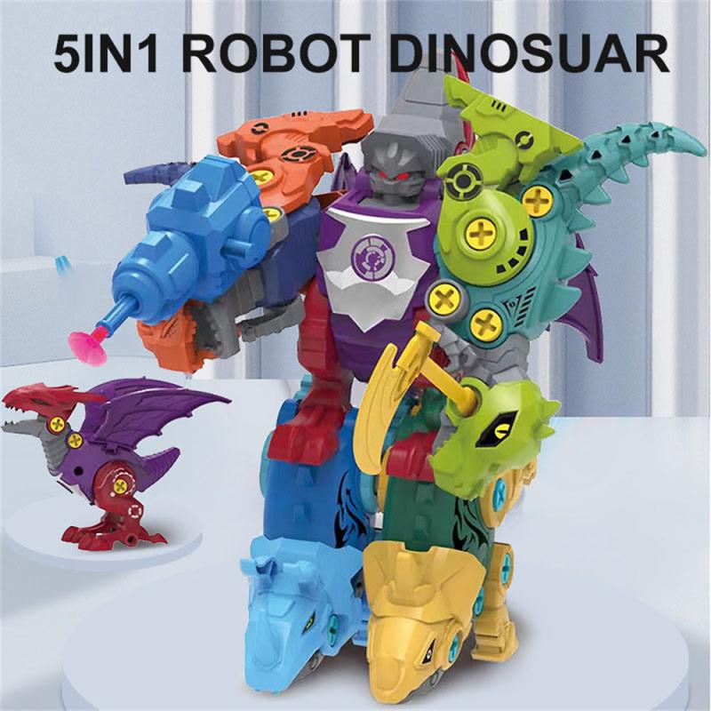 5 IN 1 Robot Dinosaur Building Blocks Assemble Dino Construction Figures Bricks