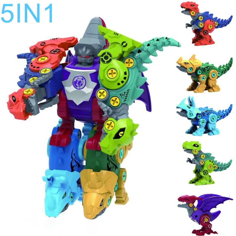 5 IN 1 Robot Dinosaur Building Blocks Assemble Dino Construction Figures Bricks