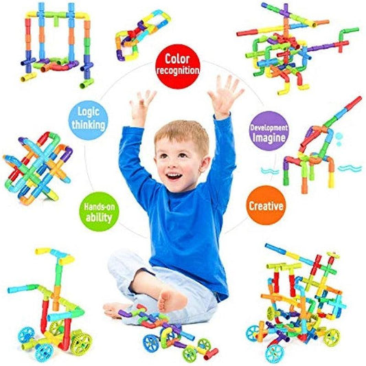 52pcs Pipe Tube Sensory Construction Set With Wheels