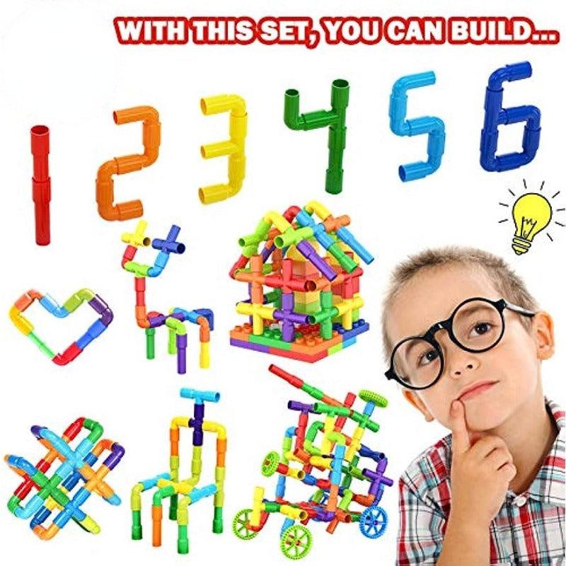 52pcs Pipe Tube Sensory Construction Set With Wheels