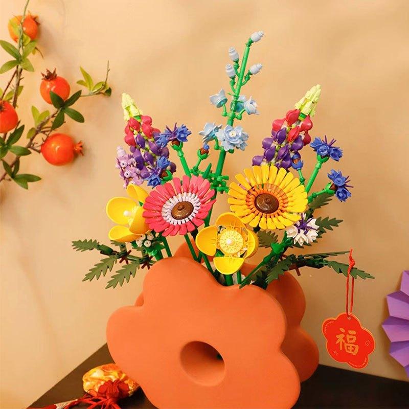 Wildflower Bouquet Flower Building Blocks Home Decor Holiday DIY Toy Gift