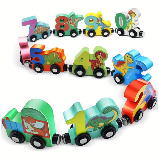 Magnetic Dinosaur Train Set Number Wooden Toy Learning Cars Numbers Train
