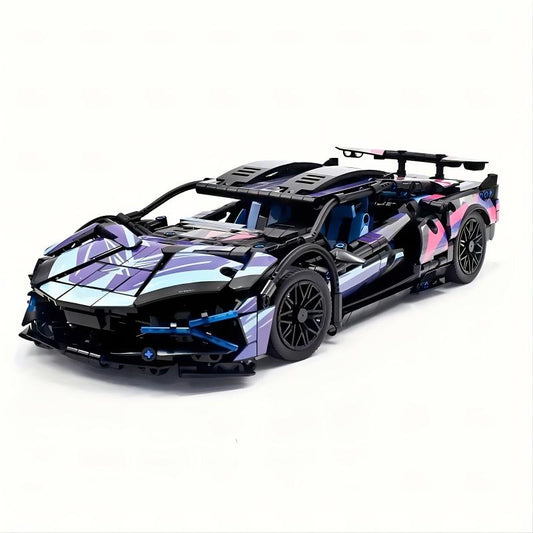 Classic Purple Sports Car Building Blocks - Educational Toy for Children