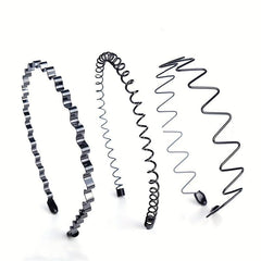 3pcs Metal Spray Paint Steel Wire Headband Set Men's Headband