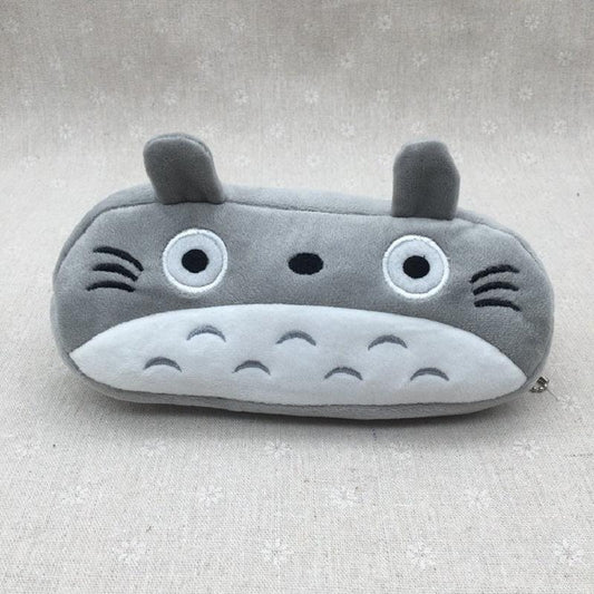 Totoro Pencil Case Plush Cartoon Gray Bag Home Office Storage