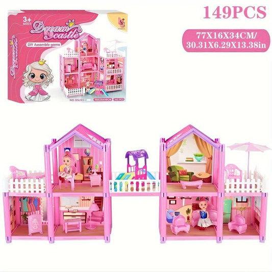 Doll House Girls' Villa Princess Castle Set Children's Crossing Home Toy