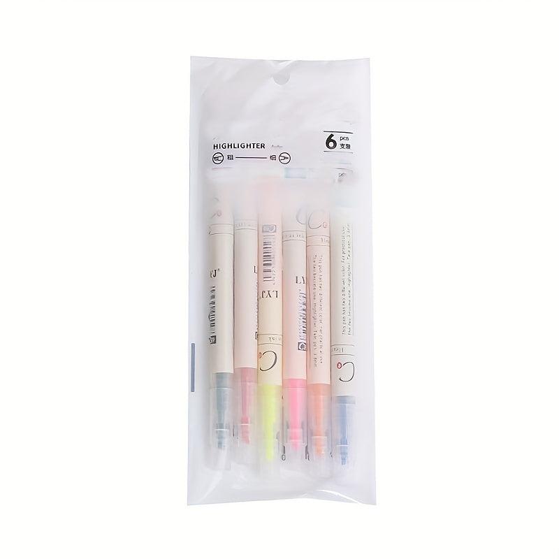 6pcs Double Headed Highlighter Pens - Key Line Marker Pens