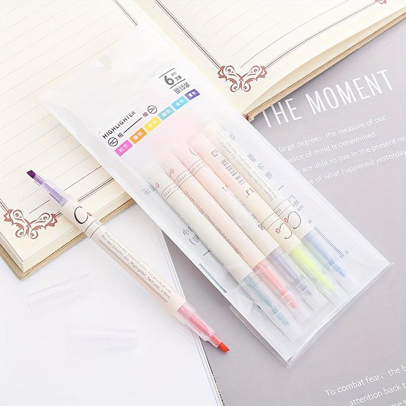 6pcs Double Headed Highlighter Pens - Key Line Marker Pens