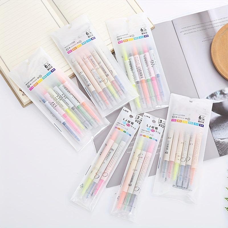 6pcs Double Headed Highlighter Pens - Key Line Marker Pens
