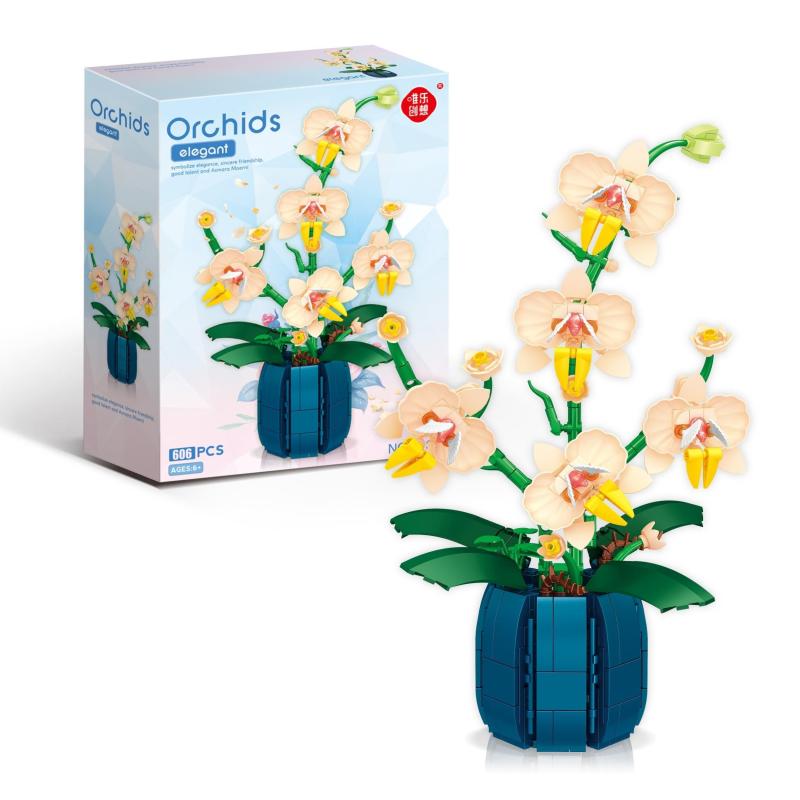 606pcs Orchid Bouquet Building Blocks Desktop Decoration