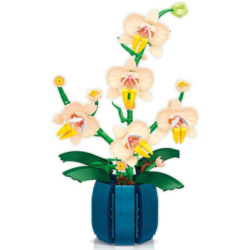 606pcs Orchid Bouquet Building Blocks Desktop Decoration