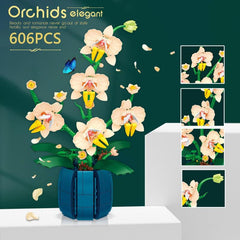 606pcs Orchid Bouquet Building Blocks Desktop Decoration