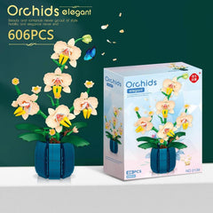 606pcs Orchid Bouquet Building Blocks Desktop Decoration