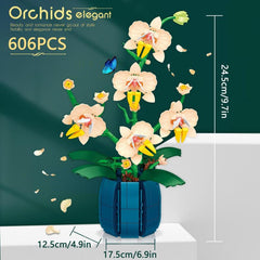 606pcs Orchid Bouquet Building Blocks Desktop Decoration