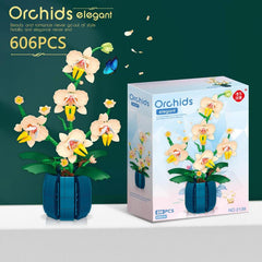 606pcs Orchid Bouquet Building Blocks Desktop Decoration