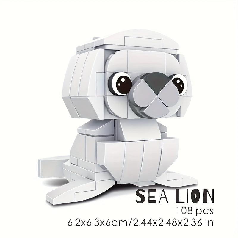 108pcs Sea Lion Animal Building Block Model DIY Tabletop Decoration Small Puzzle