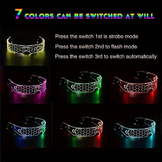 Men's LED Visor Colorful Glasses Glow Cosplay Halloween Party Decor