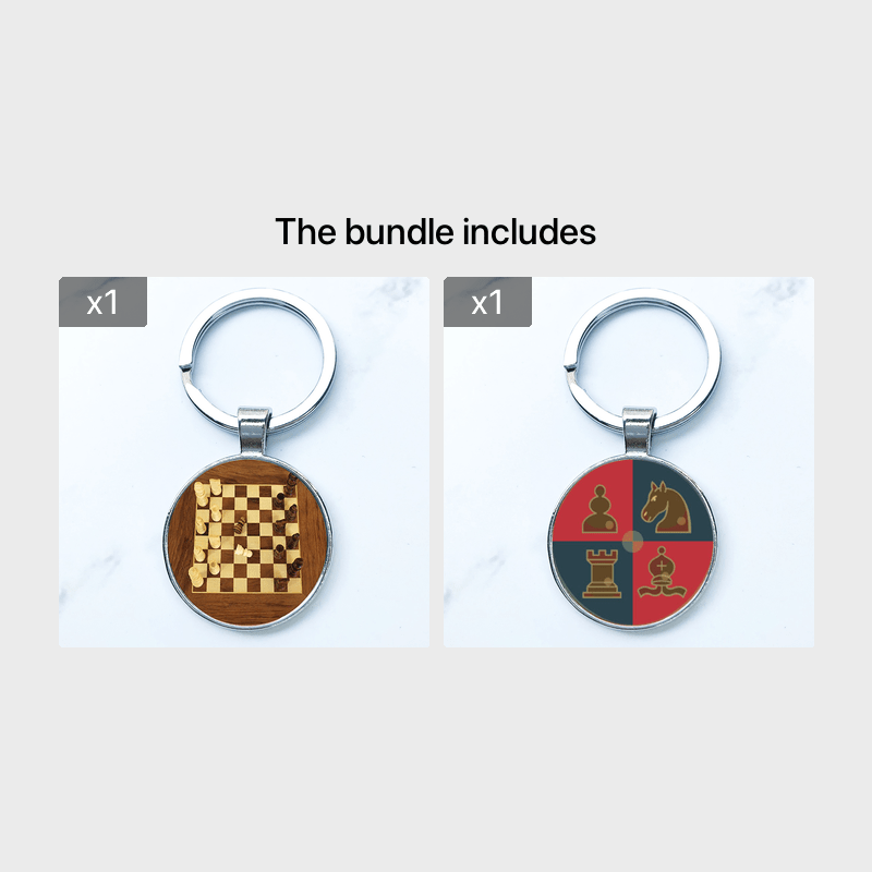 Chess Keychain Checkerboard Chess Pieces Glass Gem Pendant Key Chain