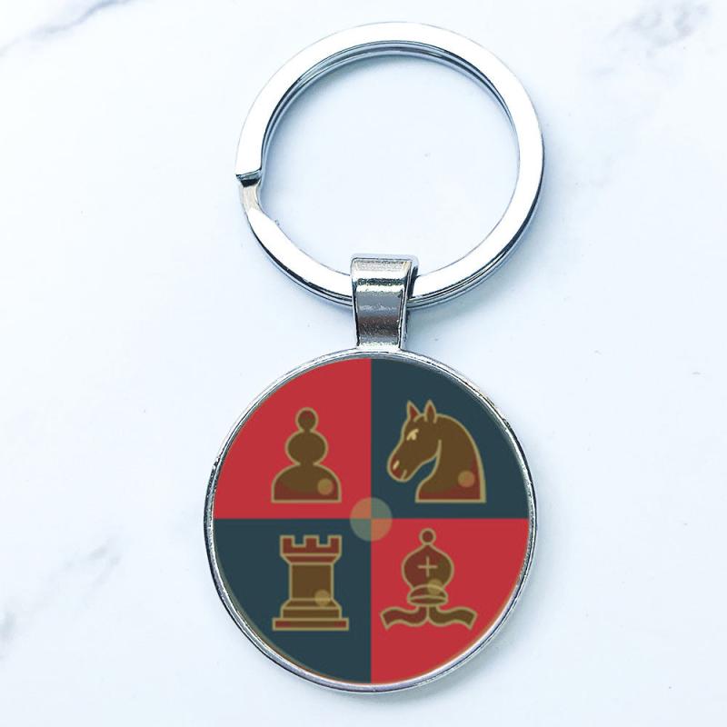 Chess Keychain Checkerboard Chess Pieces Glass Gem Pendant Key Chain