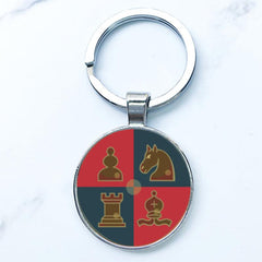 Chess Keychain Checkerboard Chess Pieces Glass Gem Pendant Key Chain